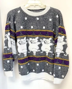 Vintage 80s 90s Dancing Pigs Hearts Sweater Novelty Kawaii Kidcore SM/MD - Picture 1 of 6
