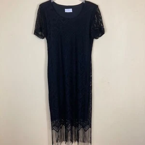 Studio C Vintage Black Lace Fringe Dress Flapper Whimsigoth Goth - Picture 1 of 7
