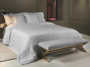 Stunning Woven Jacquard Design Bedspread Silver 250cm x 270cm Made in Portugal - Imagen 1 de 1