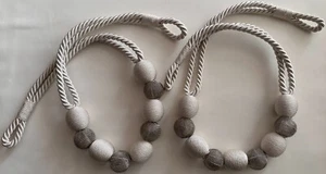 LUXURY Designer Curtain Tiebacks Cream Silver Beaded Rope Pair MODERN Interior - Picture 1 of 4
