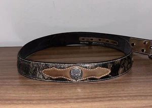 NOCONA Belt Size 36 Leather Hunting Camo Camouflage Brown Deer Skull Metal READ - Picture 1 of 4