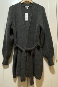 NWT TOPSHOP Women Long Sleeve Open Belted Wool Blend Cardigan Size M (8-10) Grey - Picture 1 of 13