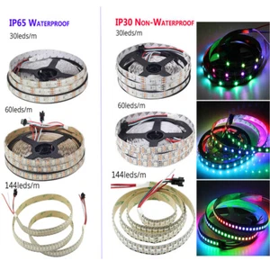 WS2812B SMD 5050 RGB LED Strip 1M-5M 30-300 LED Flexible Strip light Lamp US - Picture 1 of 17