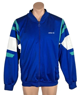 VTG 80s Adidas TREFOIL Zip Colorblock Jacket XL Blue Green White Track Striped - Image 1 of 4