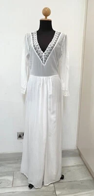 Benetton Stile белый полная длина с подкладкой макси платье с кружевной деталью - маленький размер - Изображение 1 из 4