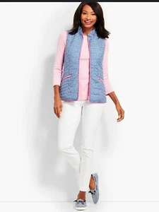 Talbots Quilted Gingham Vest Womens Sz Small Pink Blue Layering  - Picture 1 of 7