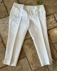 KATE SPADE 10 WHITE BOW ANKLE CAPRI CROPPED PANTS NWT Linen Blend - Picture 1 of 8