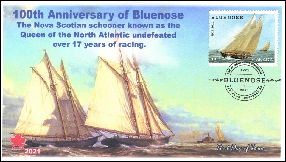 CA21-038, 2021,Bluenose, Primer día de emisión, Matasellos Pictóricos, 100 Aniversario Foto 1 de 1