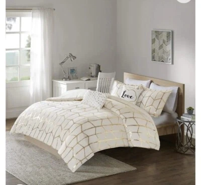 Juego completo de funda nórdica estampada metálica Intelligent Design Raina de 5 piezas/queen  Foto 1 de 4