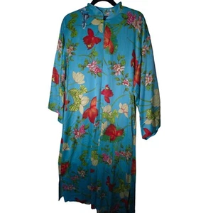Natori Kimono Style Blue Floral 1/2 Zip Dress Size - Picture 1 of 6