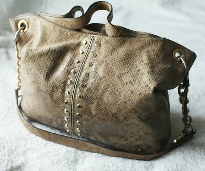 Michael Kors Python Snakeskin Cross Body Hobo Cocoa Large Handbag Purse Tote - Image 1 of 4