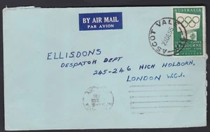 1955 2/- Green 1956 Olympic Game Publicity Australia ASCOT VALE VIC Cover to GB - Picture 1 of 3