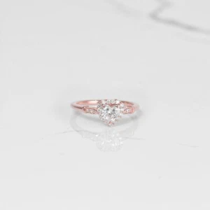 Diamond Heart Ring with Diamond Halo in Rose Gold - Picture 1 of 4