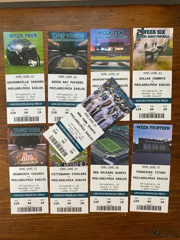 2022 Philadelphia EAGLES Customizable Replica Season Ticket Stubs Any Game Cover