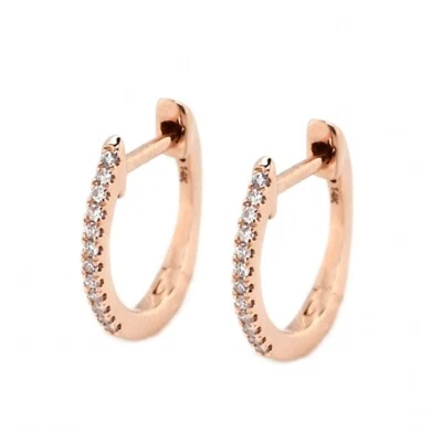 White Diamond 0.07 Ct Huggies Hoops Earrings In 14k Rose Gold (53937) - Image 1 of 3
