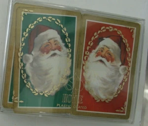 VTG Hoyle Plastic Christmas 2 Playing Card Deck Bridge Set Orig Case Santa Claus - Picture 1 of 11
