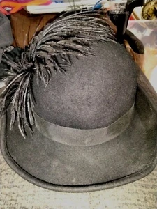 Vtg Bierner & Son Women's 100% Wool Black Cap With Feathers Made In USA - Picture 1 of 5