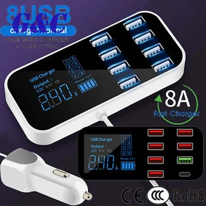 Stazione di ricarica USB per auto QC3.0 ricarica rapida hub desktop 8 porte tipo display LCD - Foto 1 di 14