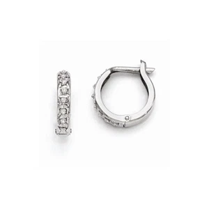 Real 14kt White Gold Diamond Fascination Round Hinged Hoop Earrings - Picture 1 of 4