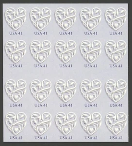 2007 US Scott #4151a 41c Hearts Pane of 20 MNH - Picture 1 of 2