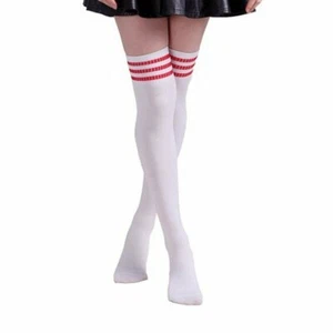 Thigh high stocking striped cotton socks, school party cheerleaders, Girl GIft - Picture 1 of 2