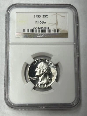 1953 Gem Proof Washington Quarter NGC PF68* Star Graded 68 (NGC Population 86) - Image 1 of 4