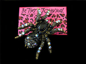 Betsey Johnson Punk Gothic Black Big Spider Charm Brooch Pin