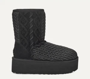 Botas Ugg Clásicas Cortas Villa Tejidas (Talla 7) Negras Ugg Peluche Gamuza PLATAFORMA Nuevas - Imagen 1 de 5