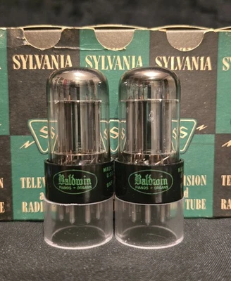 SYLVANIA BALDWIN 6SN7 GTB TUBE 1959 CHROME TOPPED HALO BLACK PLATES MATCHING SET - Image 1 of 4