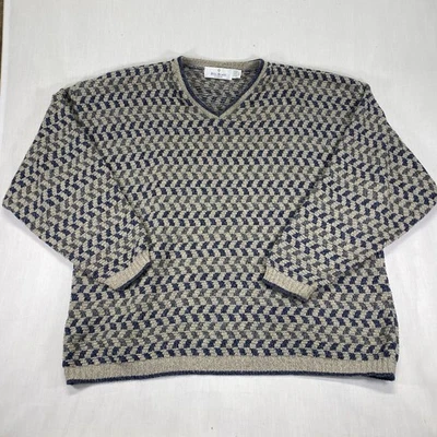 Suéter de Colección Bill Blass Cuello en V Para Hombres XXL 2XL Azul/Gris Grueso Años 90 Hecho en EE. UU. Foto 1 de 4