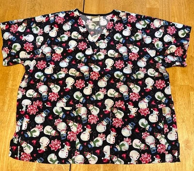 *FLAW* Tafford Scrub Top Womens Plus Size 2X Short Sleeve Snowman Winter - Image 1 of 3