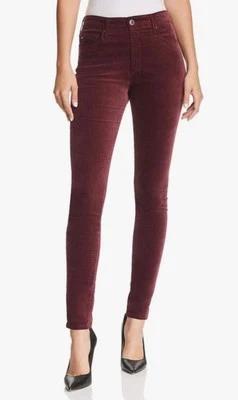 Pantalones ajustados de terciopelo rojo oscuro/púrpura Adriano Goldschmied AG Farrah para mujer talla 28 R Foto 1 de 4