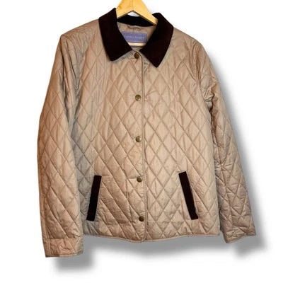 Laura Scott Tan Diamond Quilted Chore Barn Coat Jacket Corduroy Trim Women’s XL - Image 1 of 4