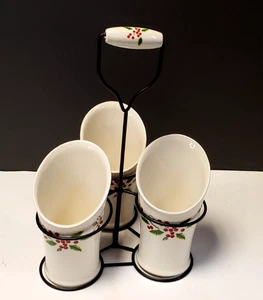 Collections Etc Utensil Holder Caddie Porcelain Christmas Hollies Berries 12" T - Picture 1 of 11