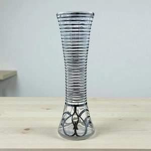 Vtg Silver Overlay Glass Vase Tulip Scroll Heart Flared Silver City or Rockwell - Picture 1 of 11
