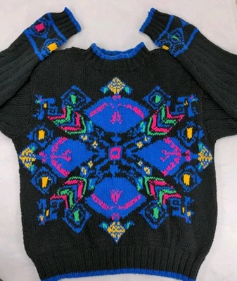 Suéter tejido a mano Liz Wear de colección para mujer pequeño Petite Granny Core colorido Foto 1 de 4