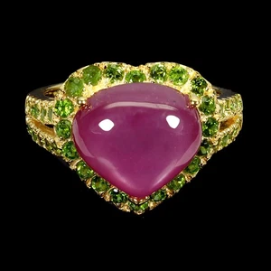 925 Sterling Silver Ring Heart Ruby 12x10mm Chrome Diopside Gemstone Jewelry 7 - Picture 1 of 14