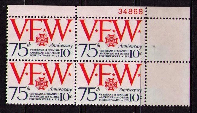 US USA Sc# 1525 MNH FVF PLATE# BLOCK VFW Veterans Foreign Wars - Image 1 of 1