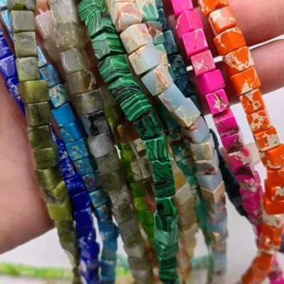 4mm/6mm Würfel Perlen Quadratisch Halbedelstein Poliert Schmuck 1 Strang - Bild 1 von 4