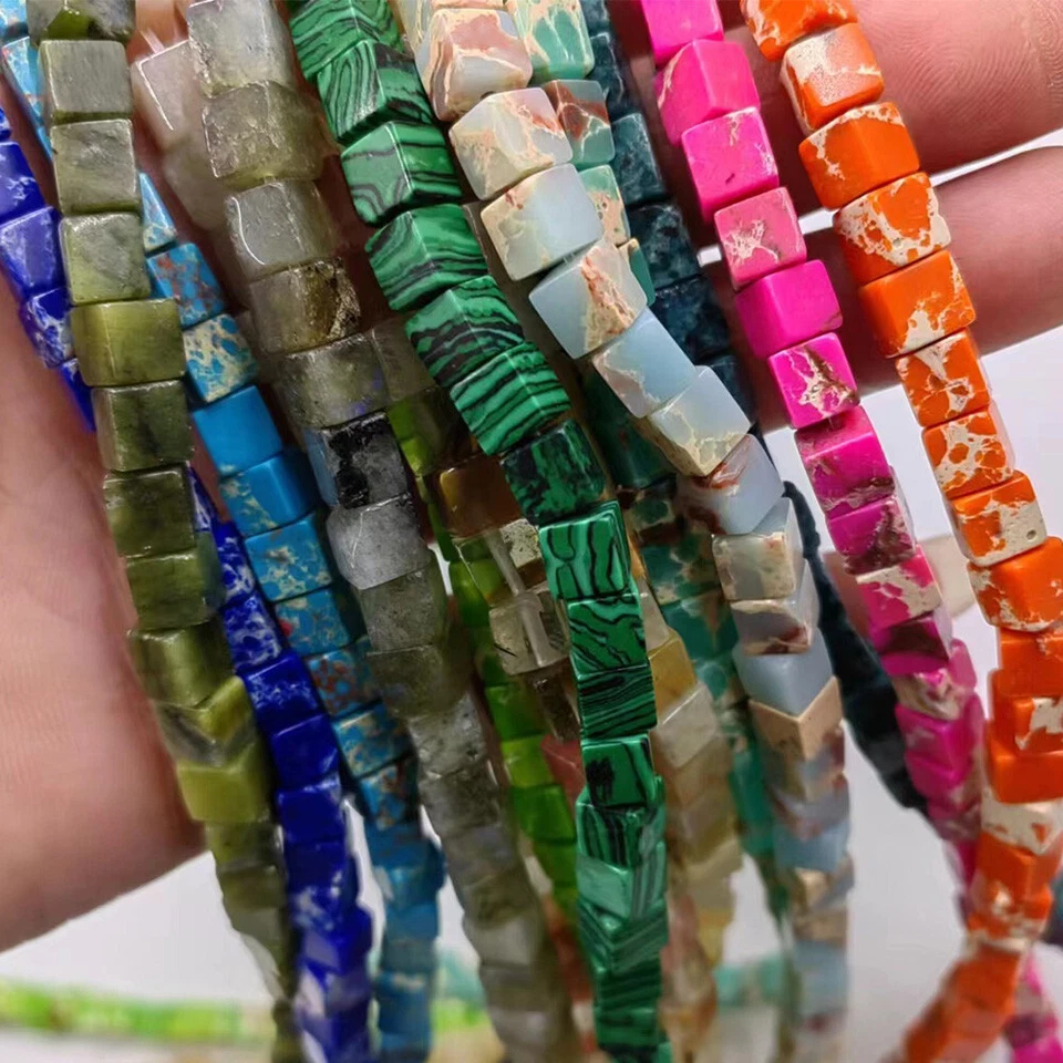 4mm/6mm Würfel Perlen Quadratisch Halbedelstein Poliert Schmuck 1 Strang - Bild 1 von 4