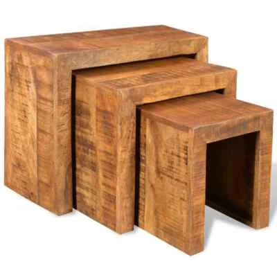 3pcs Set Nesting Solid Wood Coffee Tables Rustic Timber Lounge Sofa Side Storage - image 1 of 4