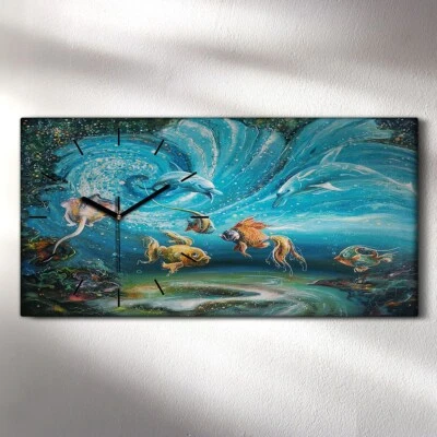 Küchenuhr Bürouhr Leinwand Uhr Geräuschlos 60x30 Malerei Tiere Fische Kunst - Bild 1 von 4