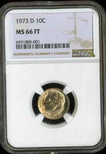 1973-D Roosevelt Dime NGC MS66 FT Business Quality Auction - Picture 1 of 2