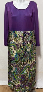 Vintage lila Maxikleid Größe 18 1X Gold Metallic Blumen Rock gefüttert - Bild 1 von 8
