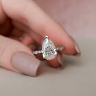 Solitaire Accent Pear Cut 2 CT Moissanite Engagement Ring 14k White Gold 4 Her