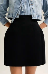 SCANLAN THEODORE Peplum Skirt Crepe Knit Mini Skirt Black Sze M Current $450 - Picture 1 of 15