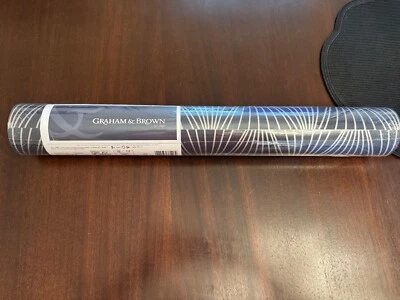 Graham & Brown Wallpaper Art Deco Navy and Metallic Silver-Rene Nightfall - Image 1 of 4