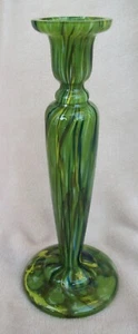 Vintage Tschechische Kunst Glas Hoch 10" Kerzenständer Grün Blau Gelb Spritzer Wirbel - Bild 1 von 8