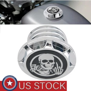 For Harley Sportster XL 883 1200 Softail 1996-14 Chrome Skull Gas Tank Oil Cap - Picture 1 of 9