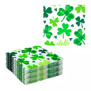 St. Patrick’s Day Shamrock Disposable Paper Beverage Cocktail Napkins – 32 Count - Picture 1 of 4